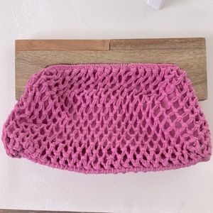 A New Day Boho Crochet Clutch with Wood Handle and Magnetic Closure 10”x 8” x 3”